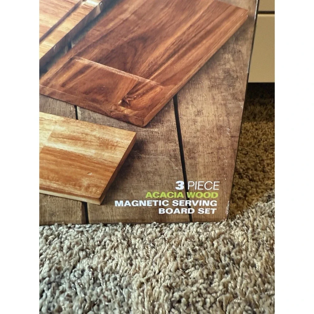 NEW Demnark 3 Pc Acacia Wood Magnetic Serving Board Set Charcuterie Boards‎